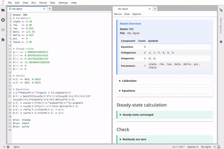 Dyno Lab highlights errors in the editor and runs the steps declared with @run: