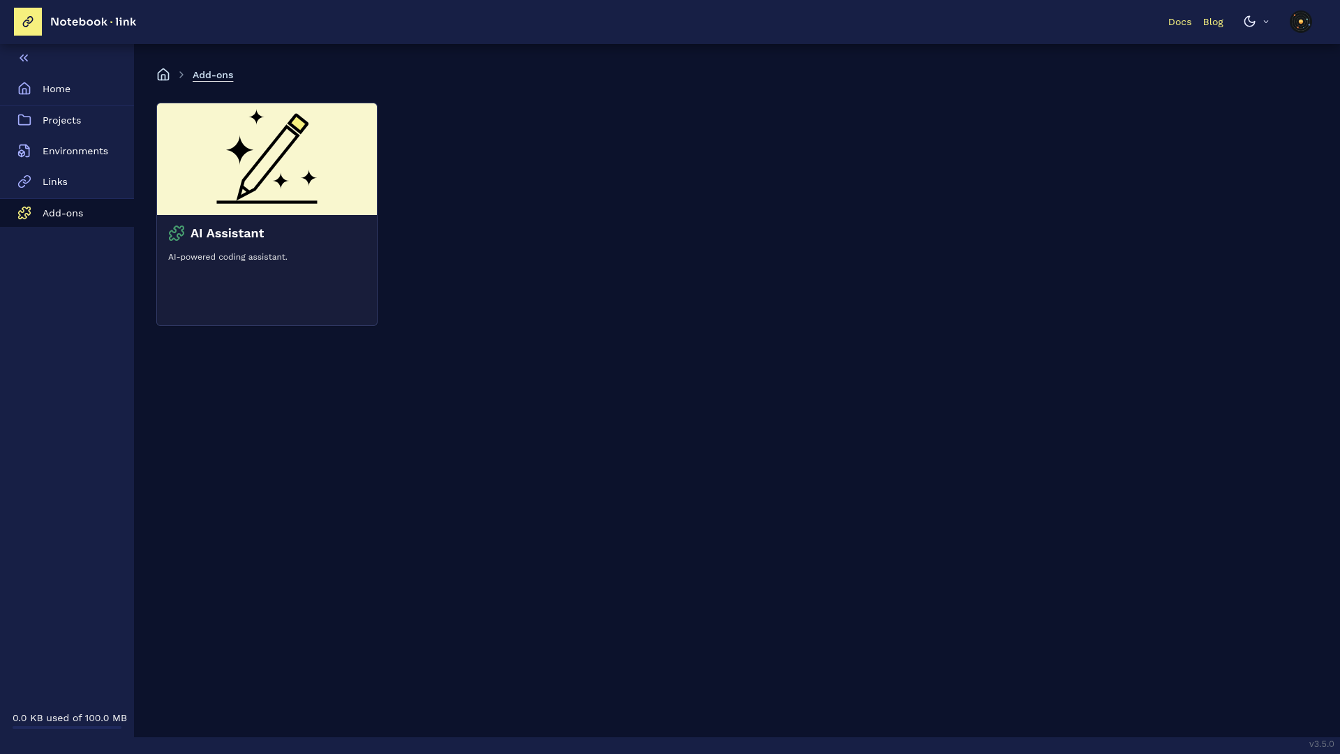 Add-ons page interface