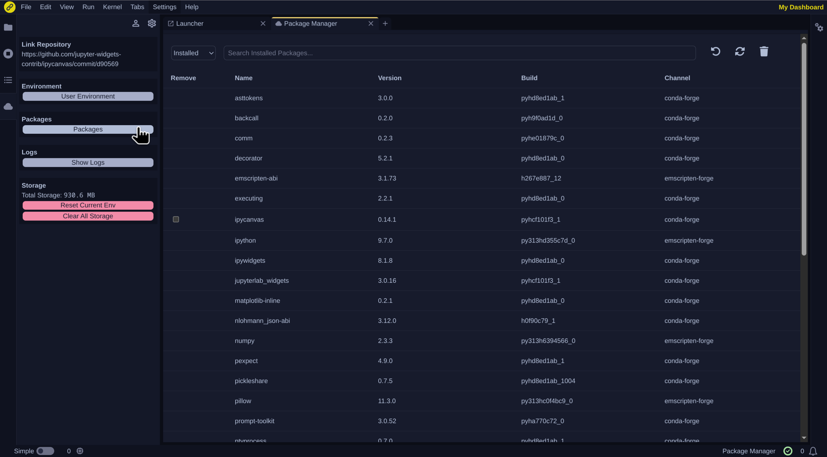 JupyterLite/project-panel-package-manager