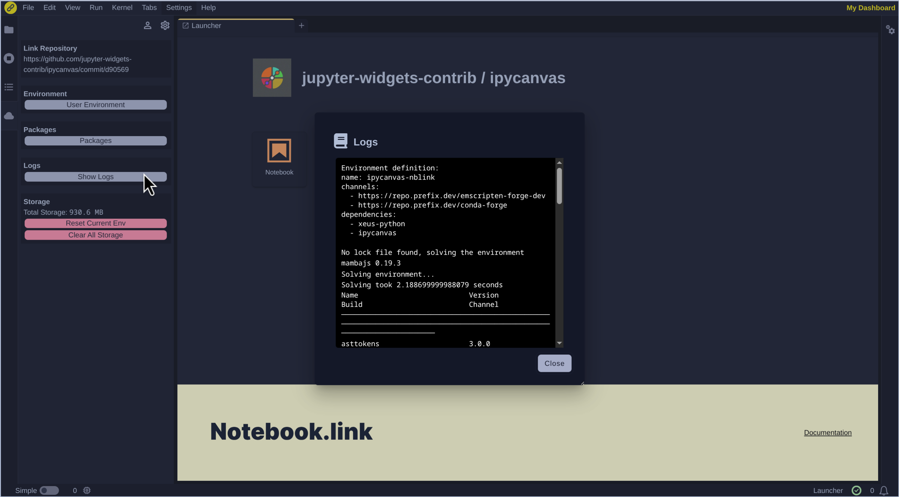 JupyterLite/project-panel-show-logs